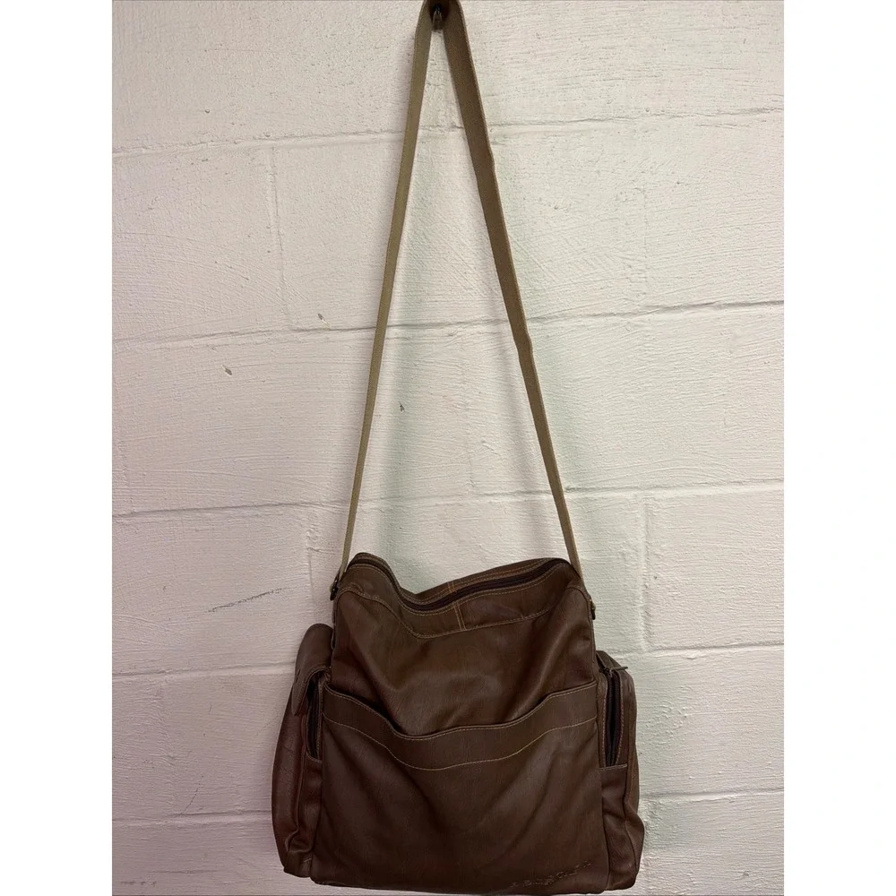 VTG Kenneth Cole Reaction Brown Faux Leather Crossbody Messenger Bag MultiPocket
